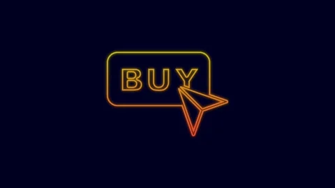 Glowing neon line Buy button icon isolated on blue background. 4K Video motion Stock Footage 227209859