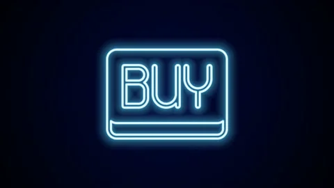 Glowing neon line Buy button icon isolated on black background. Financial and Stock Footage 227324473