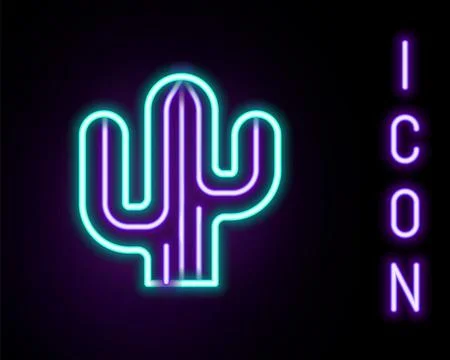 Glowing neon line Cactus icon isolated on black background. Colorful outlin.. Stock Illustration