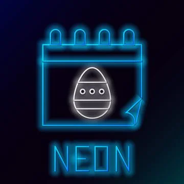 Glowing neon line Calendar with Easter egg icon isolated on black background 스톡 일러스트