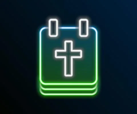 Glowing neon line Calendar with Easter icon isolated on black background. Spring Stockillustratie