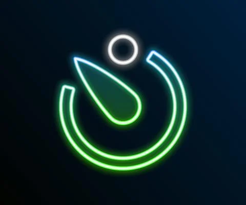 Glowing neon line Camera timer icon isolated on black background. Photo exposure Stock Illustration