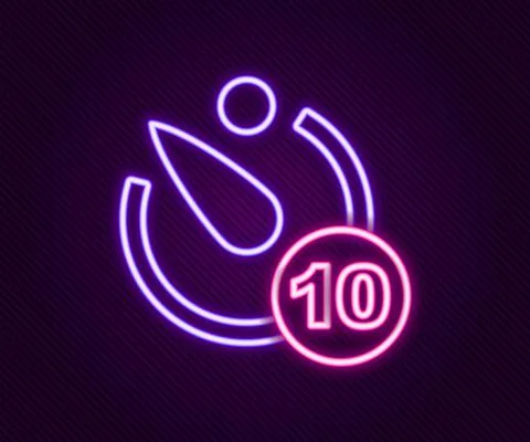 Glowing neon line Camera timer icon isolated on black background. Photo exposure Stock Illustration