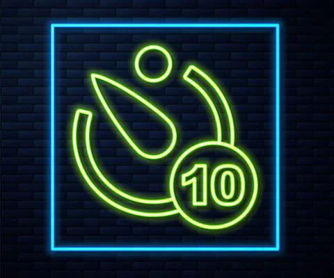 Glowing neon line Camera timer icon isolated on brick wall background. Photo Stock Illustration