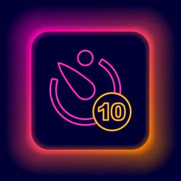 Glowing neon line Camera timer icon isolated on black background. Photo exposure 库存插图