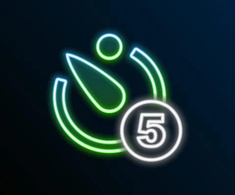 Glowing neon line Camera timer icon isolated on black background. Photo exposure 스톡 일러스트