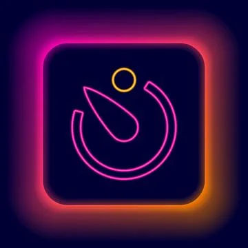 Glowing neon line Camera timer icon isolated on black background. Photo exposure Stock Illustration