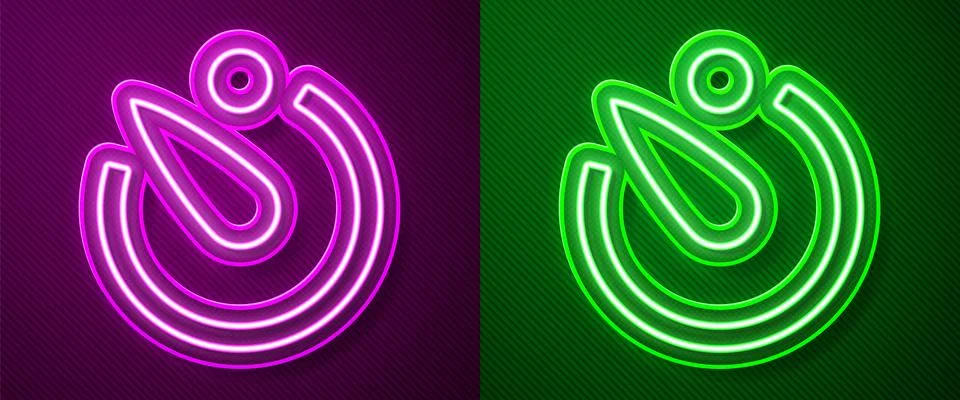Glowing neon line Camera timer icon isolated on purple and green background Illustrazione stock