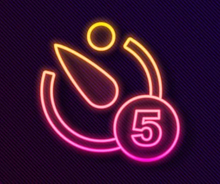 Glowing neon line Camera timer icon isolated on black background. Photo expos Stock Illustration