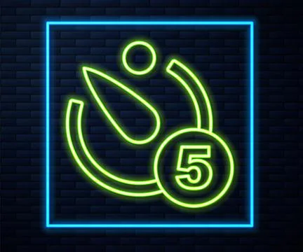 Glowing neon line Camera timer icon isolated on brick wall background. Photo  Stock Illustration