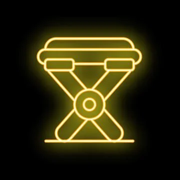 Glowing neon line camping stool icon isolated on black background Stock Illustration