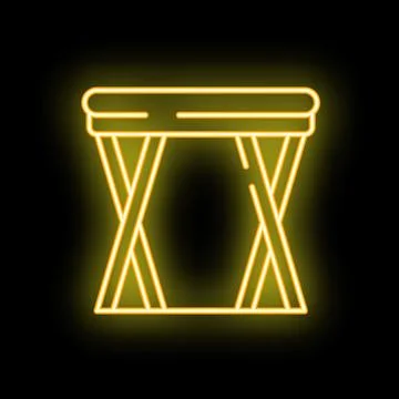 Glowing neon line camping table icon isolated on black background Stock Illustration