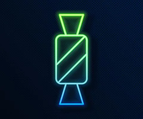 Glowing neon line Candy icon isolated on blue background. Vector Stock Illustration
