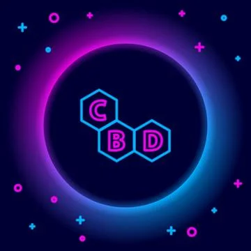Glowing neon line Cannabis molecule icon isolated on black background Stock Illustration