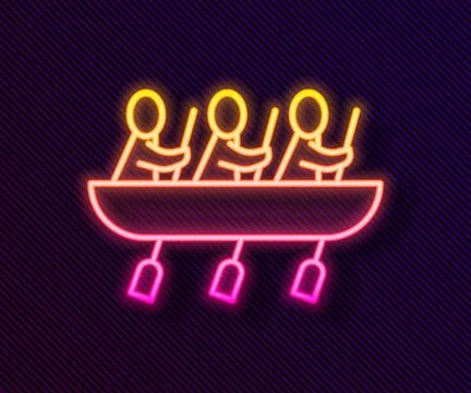 Glowing neon line Canoe rowing team sports icon isolated on black backgroun.. Stock Illustration