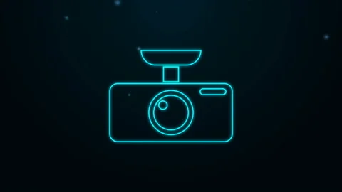 Glowing neon line Car DVR icon isolated on black background. Car digital video Stock Footage 139443401