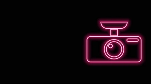 Glowing neon line Car DVR icon isolated on black background. Car digital video Stock Footage 140762492