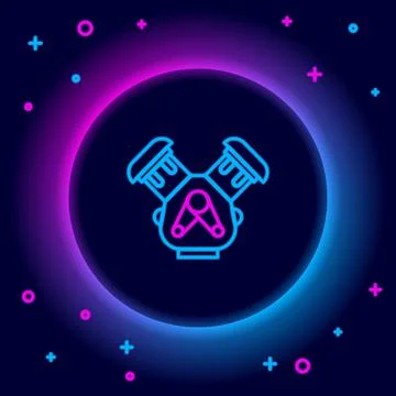 Glowing neon line Car engine icon isolated on black background. Colorful outline Stock Illustration
