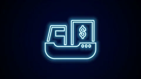 Glowing neon line Cargo ship with boxes delivery service icon isolated on black Stock Footage 227324074
