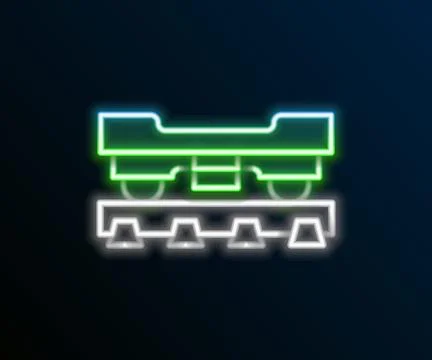 Glowing neon line Cargo train wagon icon isolated on black background. Frei.. 스톡 일러스트