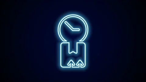 Glowing neon line Carton cardboard box and fast time delivery icon isolated on Stock Footage 227332453
