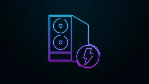 Glowing neon line Case of computer icon isolated on black background. Computer Stock Footage 156389014