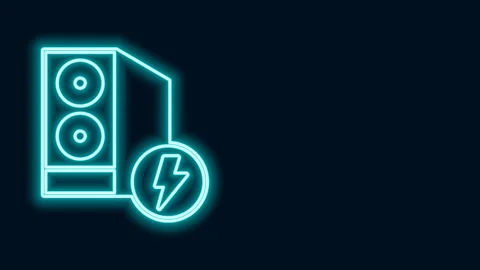Glowing neon line Case of computer icon isolated on black background. Computer Video stock 156389020