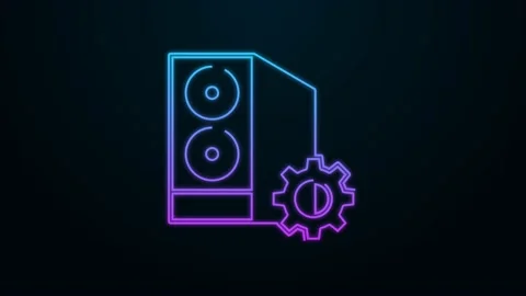 Glowing neon line Case of computer setting icon isolated on black background Stock Footage 156389409
