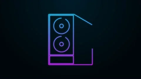 Glowing neon line Case of computer icon isolated on black background. Computer Video stock 156390642
