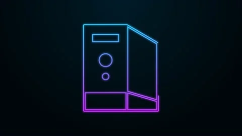 Glowing neon line Case of computer icon isolated on black background. Computer Vídeos de archivo 156390918