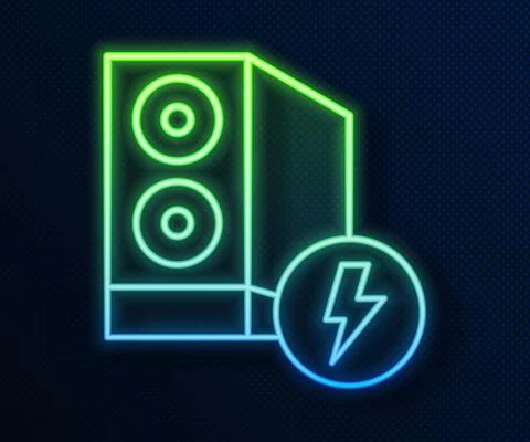Glowing neon line Case of computer icon isolated on blue background. Computer Stock Illustration