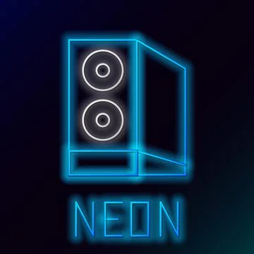 Glowing neon line Case of computer icon isolated on black background. Computer Illustrazione stock