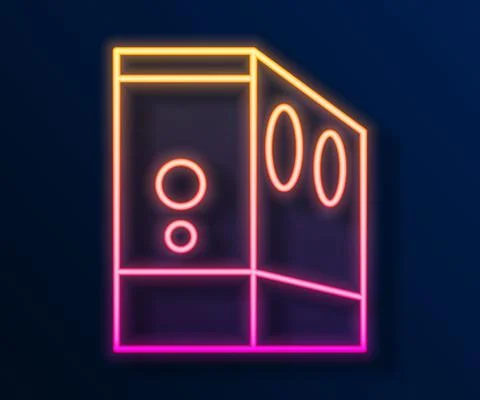 Glowing neon line Case of computer icon isolated on black background. Computer Illustrazione stock