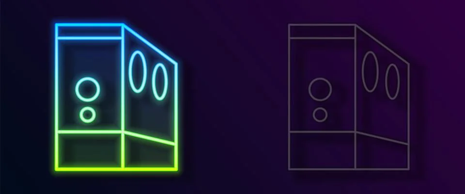 Glowing neon line Case of computer icon isolated on black background. Computer Stock Illustration