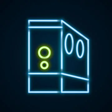 Glowing neon line Case of computer icon isolated on black background. Computer Illustrazione stock