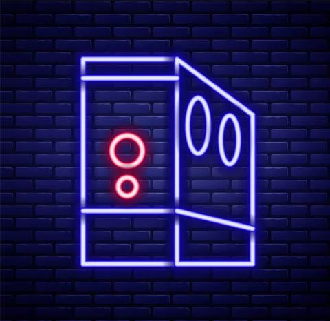 Glowing neon line Case of computer icon isolated on brick wall background Stock Illustration