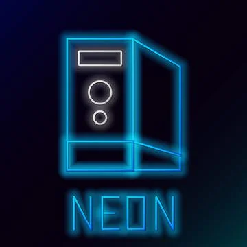 Glowing neon line Case of computer icon isolated on black background. Computer Stock Illustration
