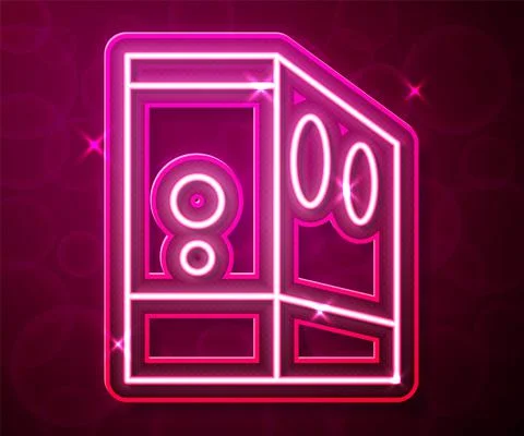 Glowing neon line Case of computer icon isolated on red background. Computer 스톡 일러스트