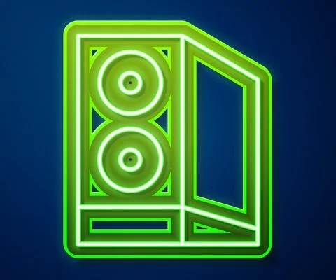 Glowing neon line Case of computer icon isolated on blue background. Computer Stock Illustration