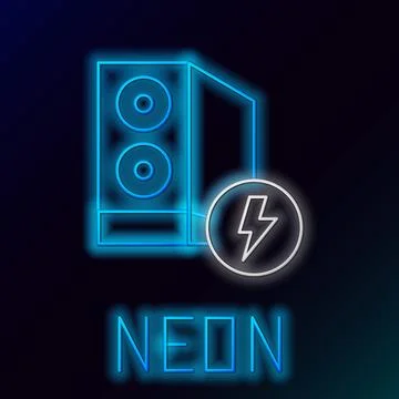 Glowing neon line Case of computer icon isolated on black background. Computer Illustrazione stock