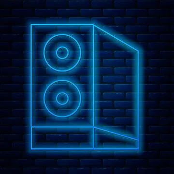 Glowing neon line Case of computer icon isolated on brick wall background. .. Stock Illustration