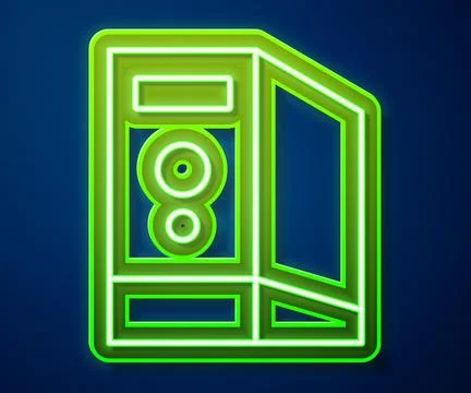 Glowing neon line Case of computer icon isolated on blue background. Comput.. Stock Illustration