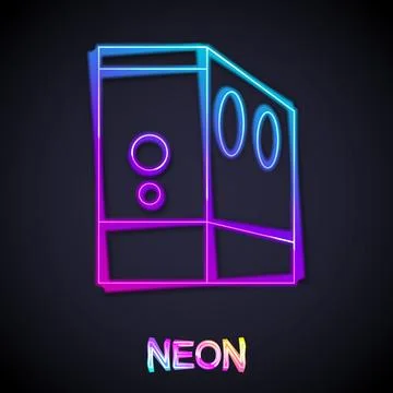 Glowing neon line Case of computer icon isolated on black background. Compu.. Illustrazione stock