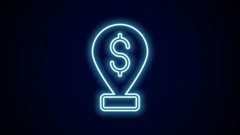 Glowing neon line Cash location pin icon isolated on black background. Pointer Stock Footage 227380452