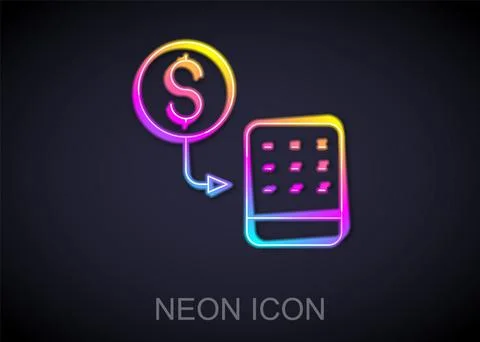 Glowing neon line Casino chips exchange on stacks of dollars icon isolated on Stock Illustration