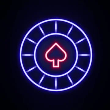 Glowing neon line Casino chips icon isolated on brick wall background. Casi.. Stock Illustration