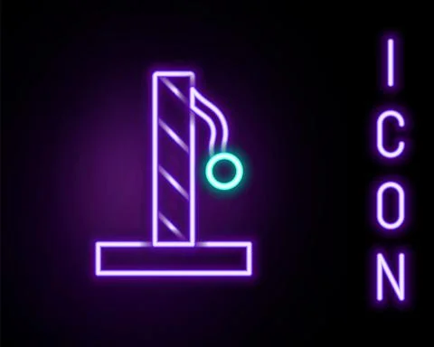 Glowing neon line Cat scratching post with toy icon isolated on black backgro Stock Illustration