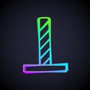 Glowing neon line Cat scratching post with toy icon isolated on black backg.. Stock Illustration