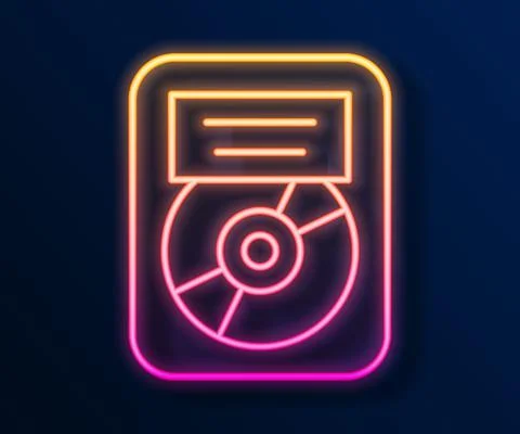 Glowing neon line CD disk award in frame icon isolated on black background Stock Illustration