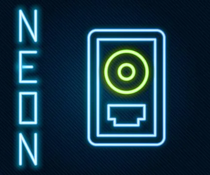 Glowing neon line CD disk award in frame icon isolated on black background... イラスト素材